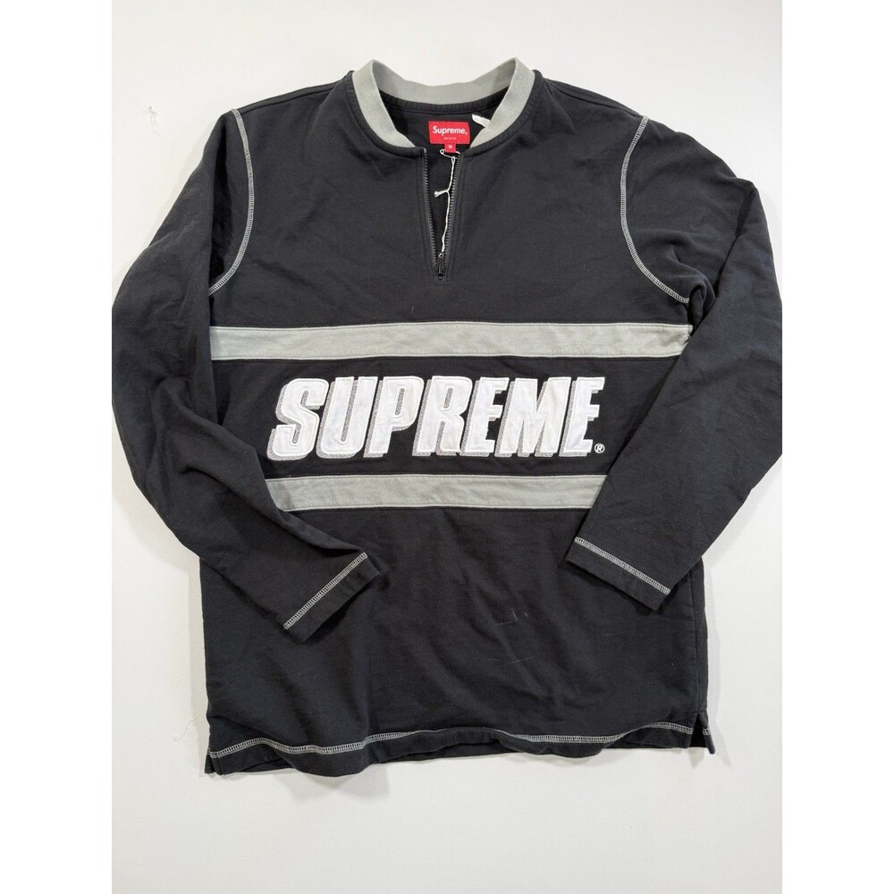 Supreme SS16 Black Bar T-shirt Logo Half Zip Top Medium